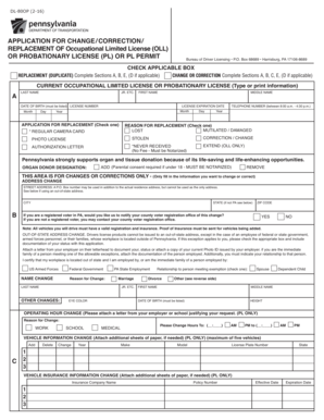  PennDOT Application for ChangeCorrectionReplacement of 2016