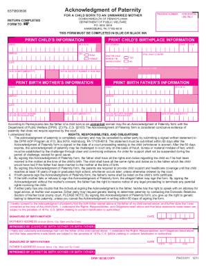 Acknowledgement of Paternity Form Pa