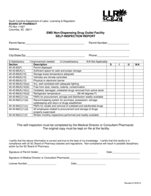 EMS Non Dispensing Drug Outlet Facility SELF INSPECTION REPORT  Form