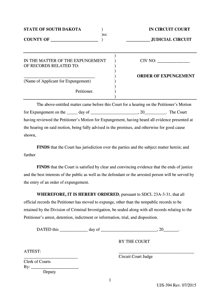  in the MATTER of the EXPUNGEMENT Ujs Sd 2015