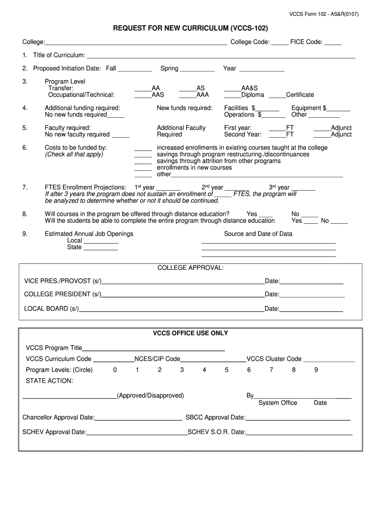  Vccs Form 2007-2024