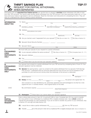 THRIFT SAVINGS PLAN TSP 77 REQUEST for PARTIAL WITHDRAWAL Tnmilitary  Form