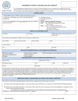 INFORMED CONSENT and RELEASE of LIABILITY Utah Dcfs Utah