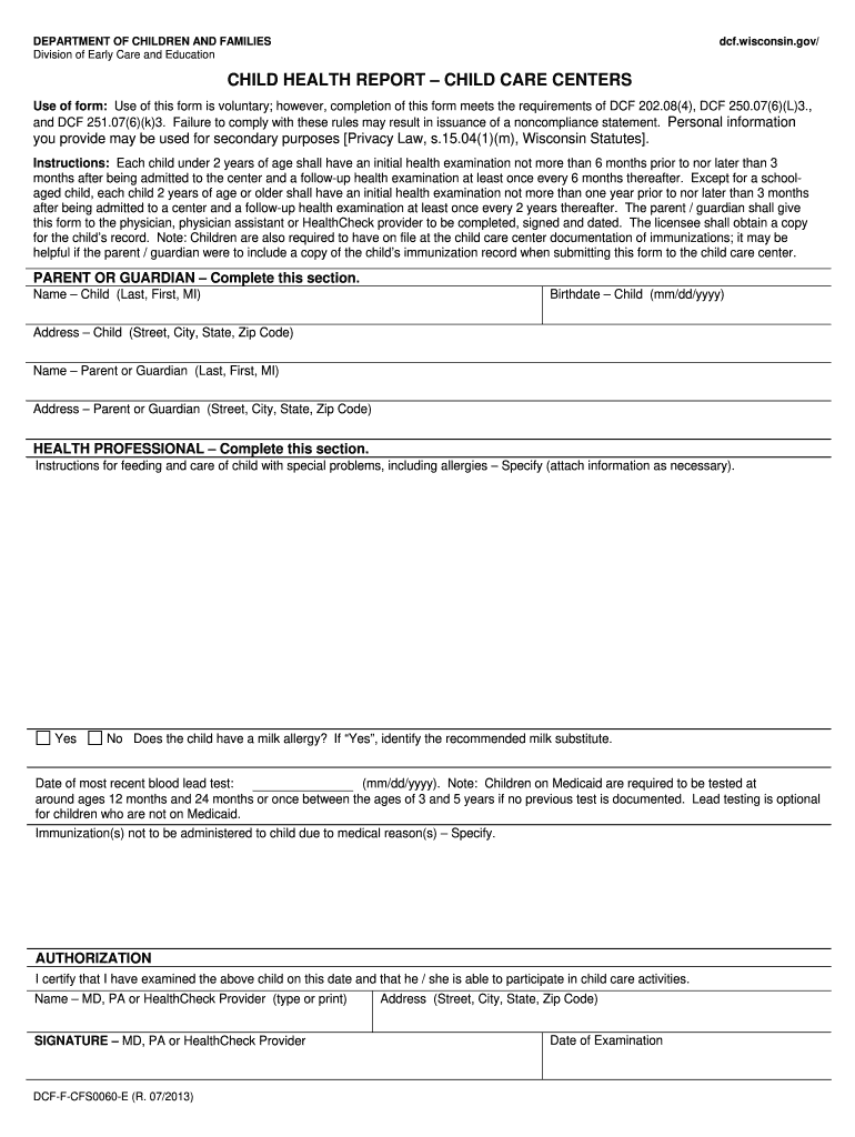 Wisconsin Health Report  Form