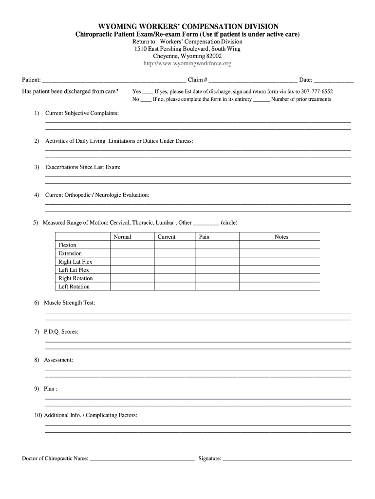 WYOMING WORKERS COMPENSATION DIVISION Chiropractic Wyomingworkforce  Form