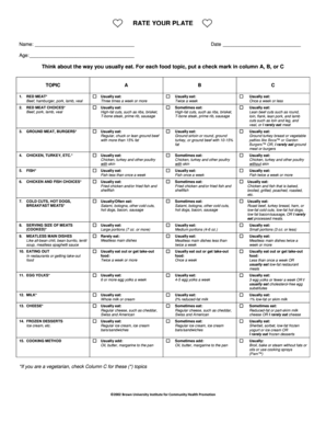 Rate Your Plate PDF  Form