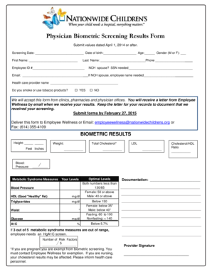 Biometric Screening Form PDF