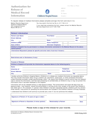  Boston Children&#039;s Hospital Medical Records 2003