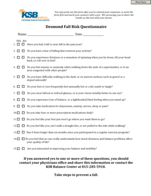 Fall Risk Questionnaire  Form