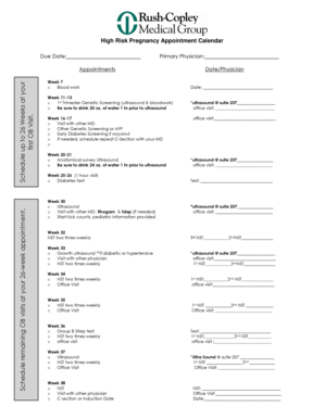 High Risk Pregnancy Appointments Timeline  Form