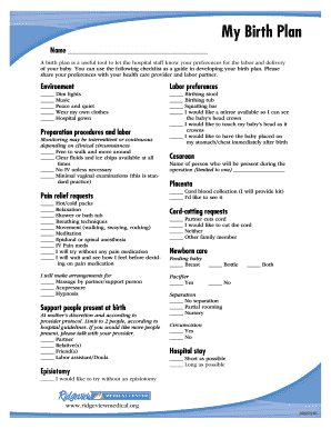 A Birth Plan is a Useful Tool to Let the Hospital Staff Know Your Preferences for the Labor and Delivery  Form