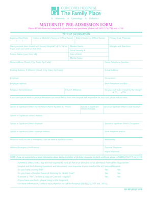 Concord Hospital Admissions  Form