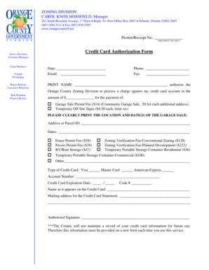 Credit Card Authorization Form Orange County Florida Orangecountyfl