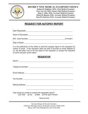 REQUEST for AUTOPSY REPORT Orange County Florida Orangecountyfl  Form