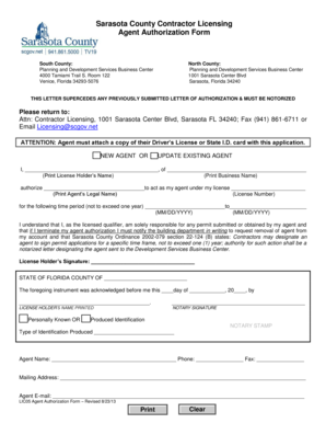  Sarasota County Authorized Agent Form 2013