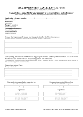 VISA APPLICATION CANCELLATION FORM Vfsglobalcom