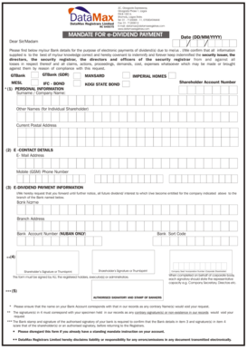 Datamax Registrars E Dividend Mandate Form
