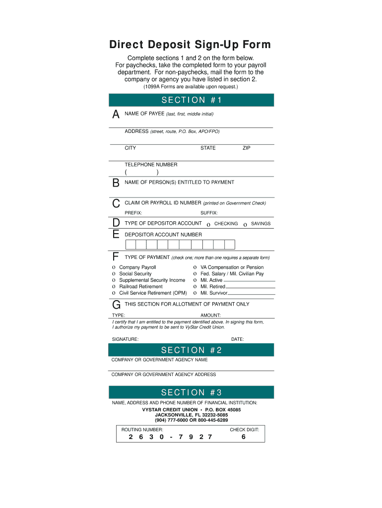 Vystar Direct Deposit Form