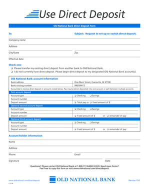 Old National Bank Direct Deposit Form