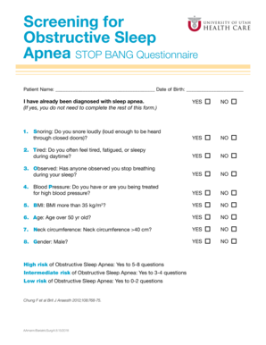 Stop Bang Questionnaire Word Document  Form