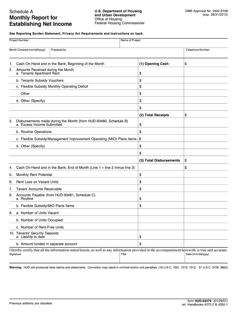  Schedule a US Department of Housing Monthly Report for 2001