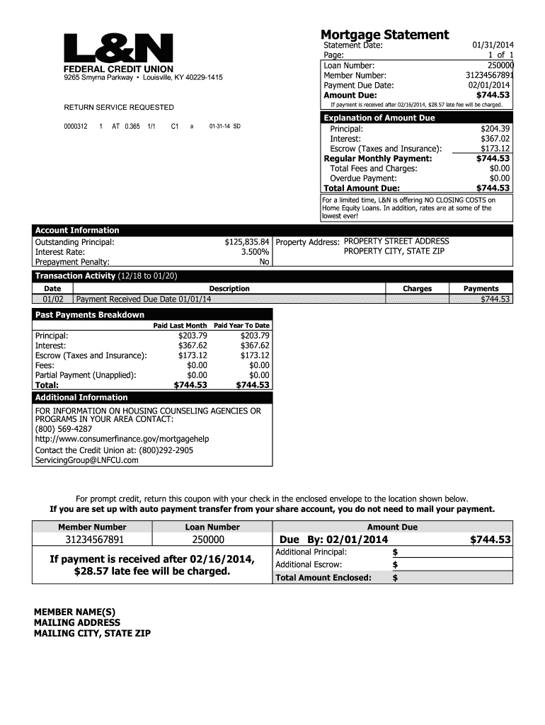Mortgage Statement LN Federal Credit Union  Form