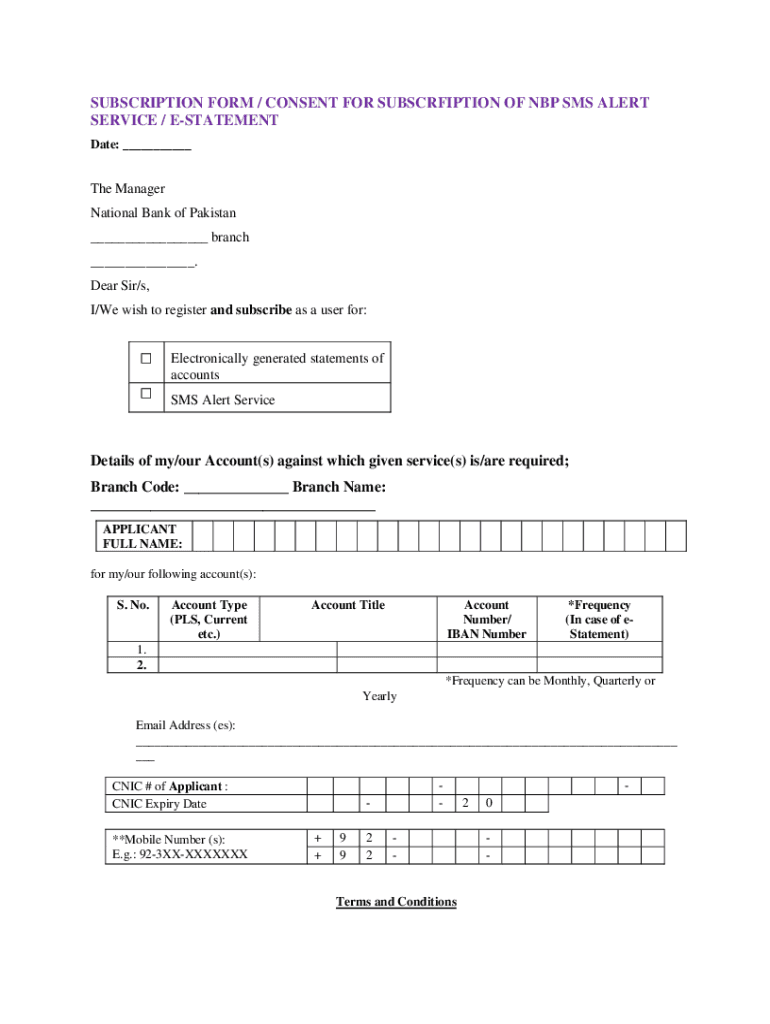 Nbp Sms Alert  Form