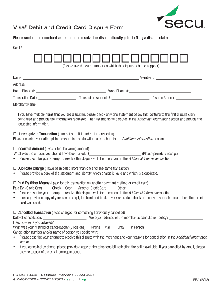  NEWS3Visa Dispute Form SECU Credit Union Secumd 2013-2024