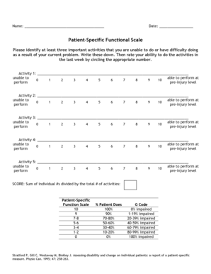 Patient Specific Functional Scale  Form