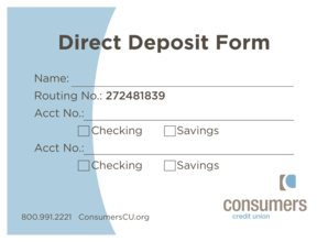 Consumers Credit Union Direct Deposit Form