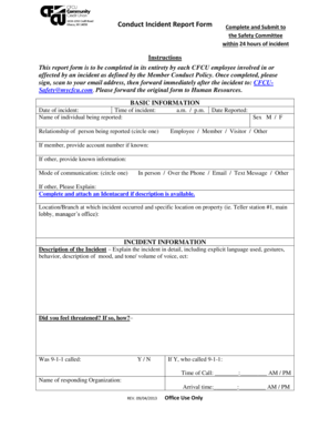 Conduct Incident Report Form CFCU Community Credit Union