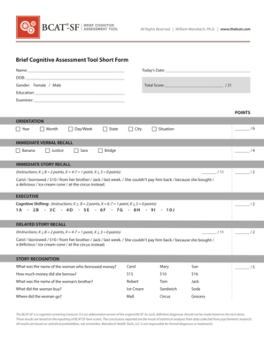 Brief Cognitive Assessment Tool Short Form Jpshealthnet