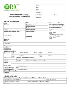  Wheelchair and Seating Evaluation and Justification Ric 2011-2024