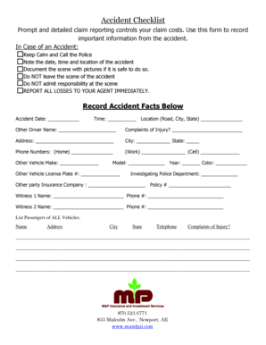 Accident Checklist Merchants and Planters Bank  Form