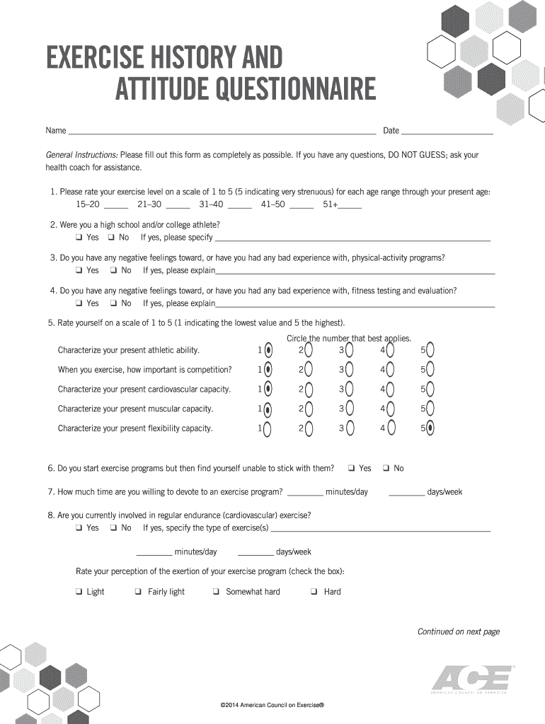 Exercise History and Attitude Questionnaire  Form