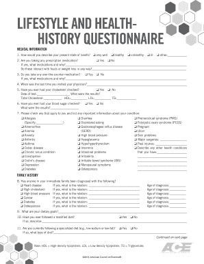 Lifestyle and Health History Questionnaire  Form