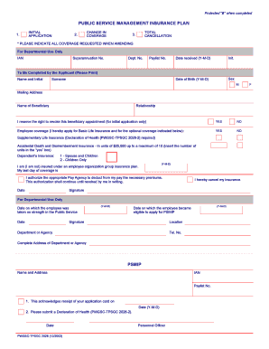 Public Service Insurance Plan  Form