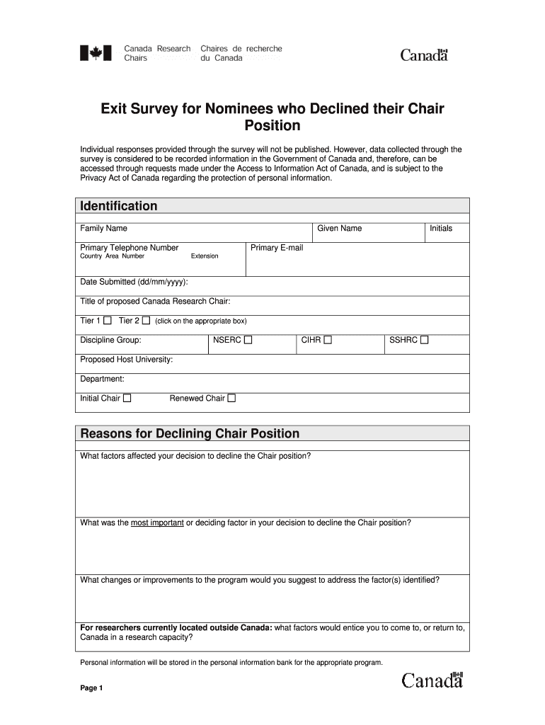 Exit Survey for Nominees Who Declined Their Chair Position  Form
