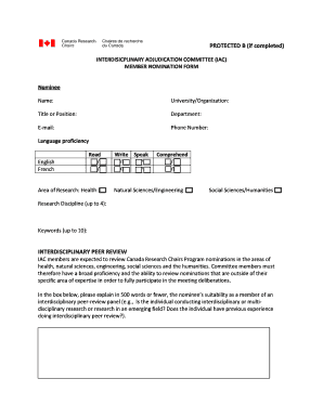 PROTECTED B If Completed Canada Research Chair Form