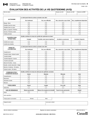 IMM 5725 F Valuation Des Activits De La Vie Cic Gc  Form
