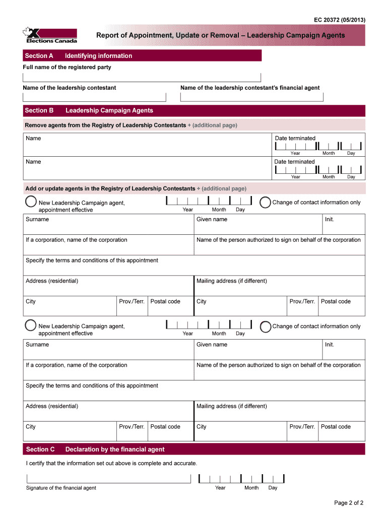 Report of Appointment Update or Removal Leadership Campaign Agents  Form