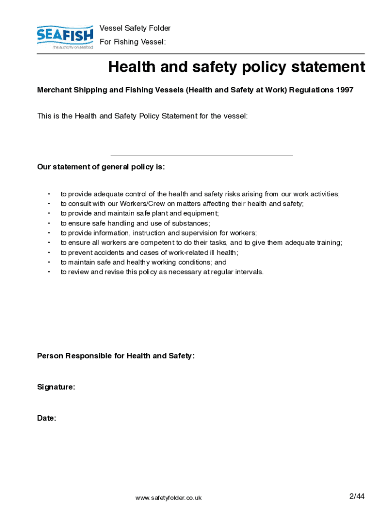 Seafish Safety Folder  Form