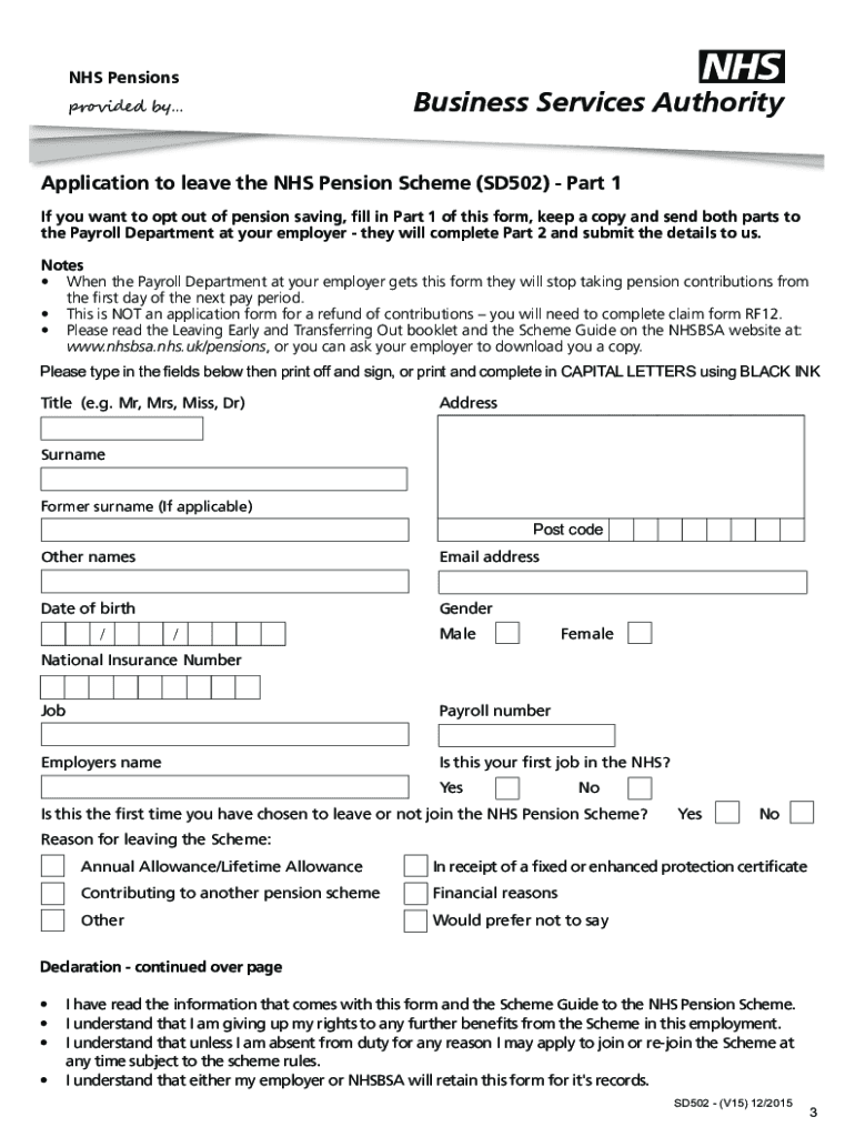  Sd502 Nhs Pension Form 2019