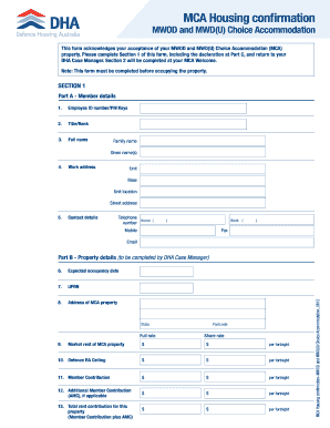 MCA Housing Confirmation Defence Housing Australia  Form