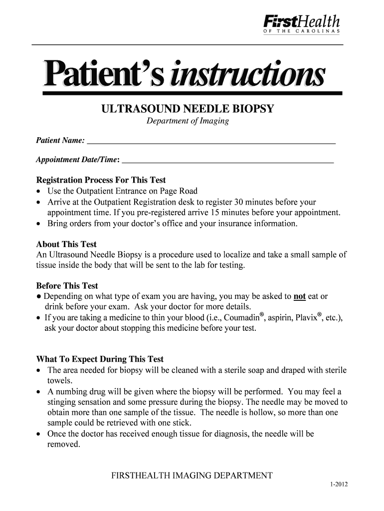 Ultrasound Needle Biopsy Patient Instruction Sheet  Form