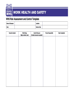 Whs Risk Assessment Template  Form