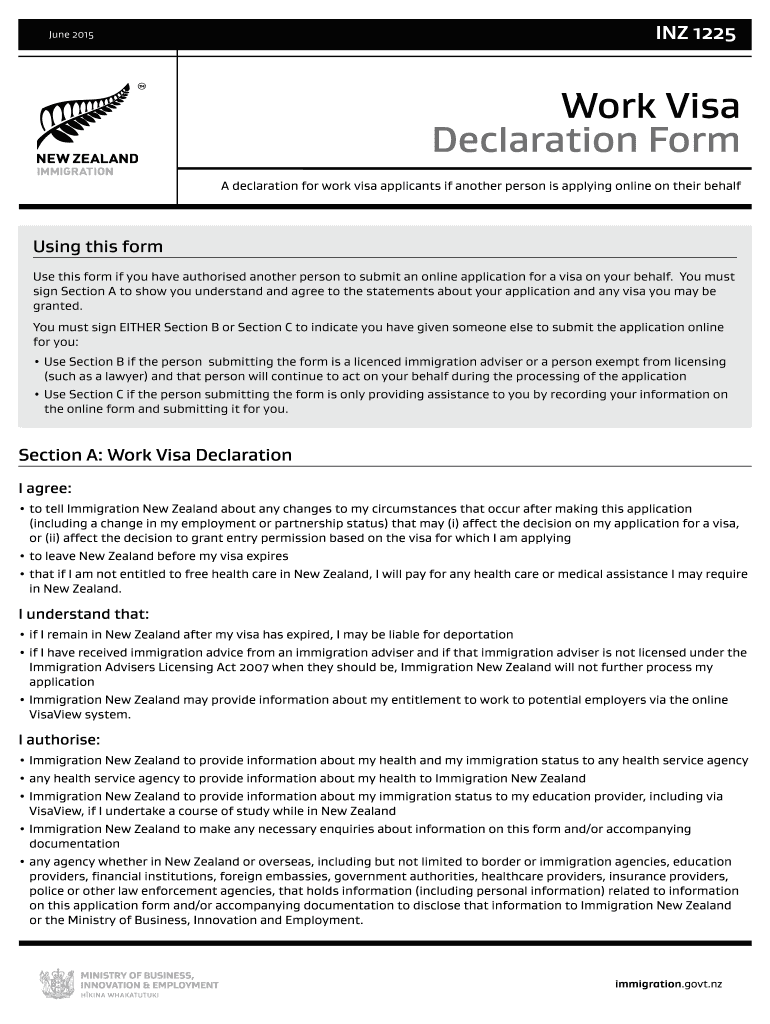 Get and Sign Work Visa Declaration Form Immigration New Zealand 2016