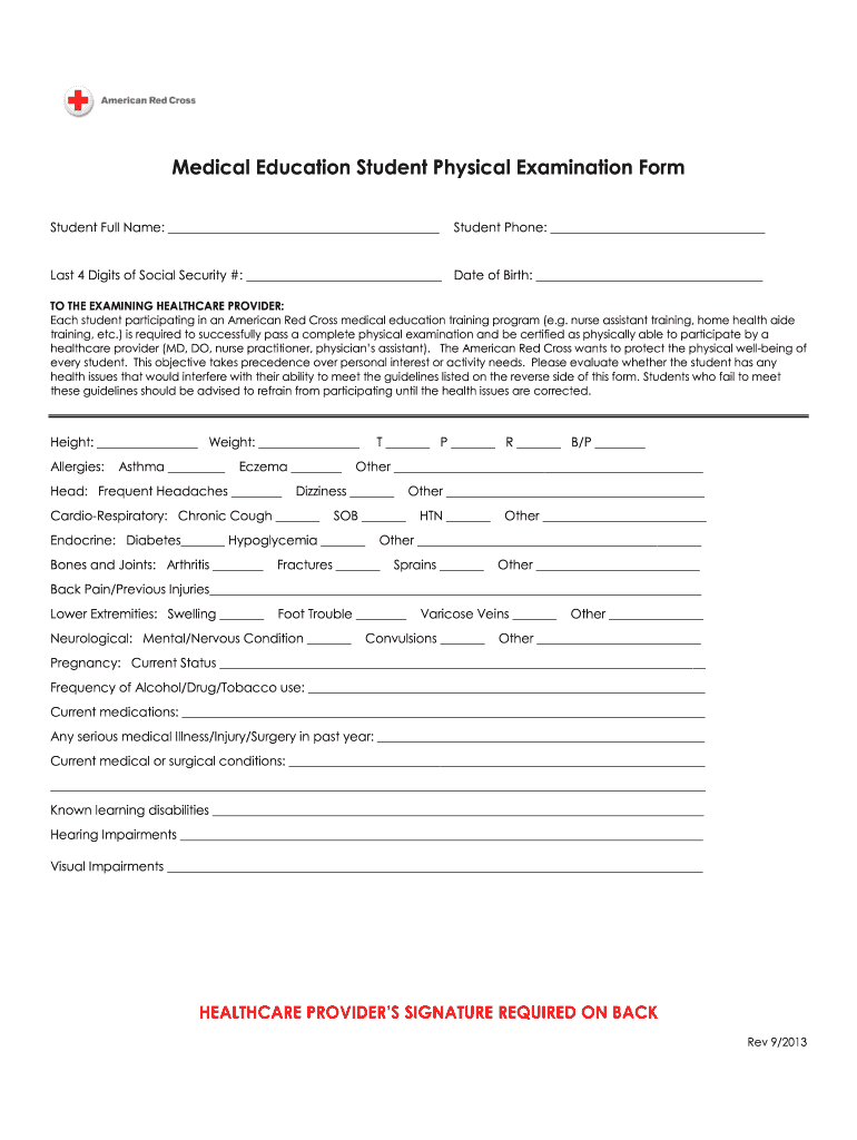  American Red Cross Physical Exam Form California Employment 2013-2024