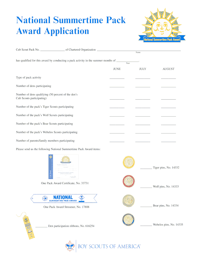  National Summertime Pack Award Certificate 2015-2024