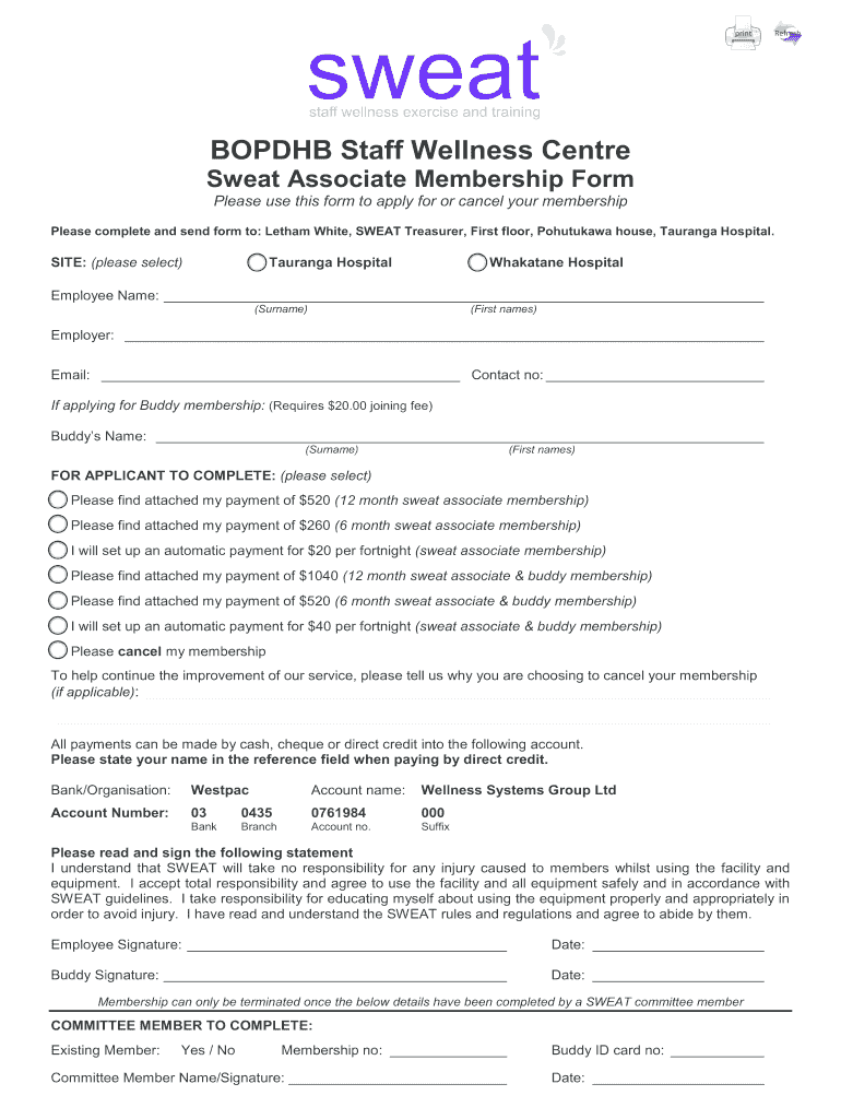 Sweat Associate Membership Form